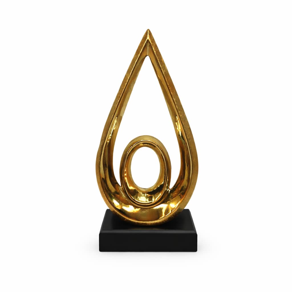 Elegant Modern Gold Teardrop-Shaped Statue – Black Base