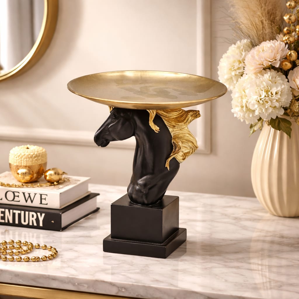 Horse Head Sculpture Fruit Plate Decor Resin Figurine Tray 2