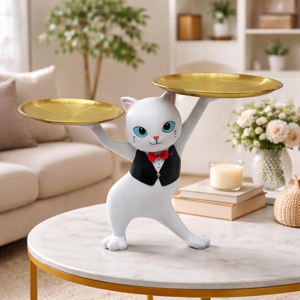 Modern Cat Figurine Organizer Cosmetic Cookie Candy Dish Jewelry Tray Statue - Copy